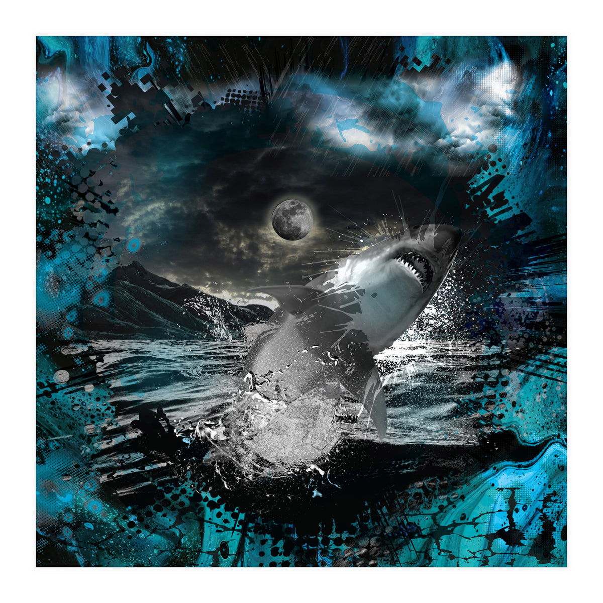 Shark Blue Moon Ocean Splash (Print Only)