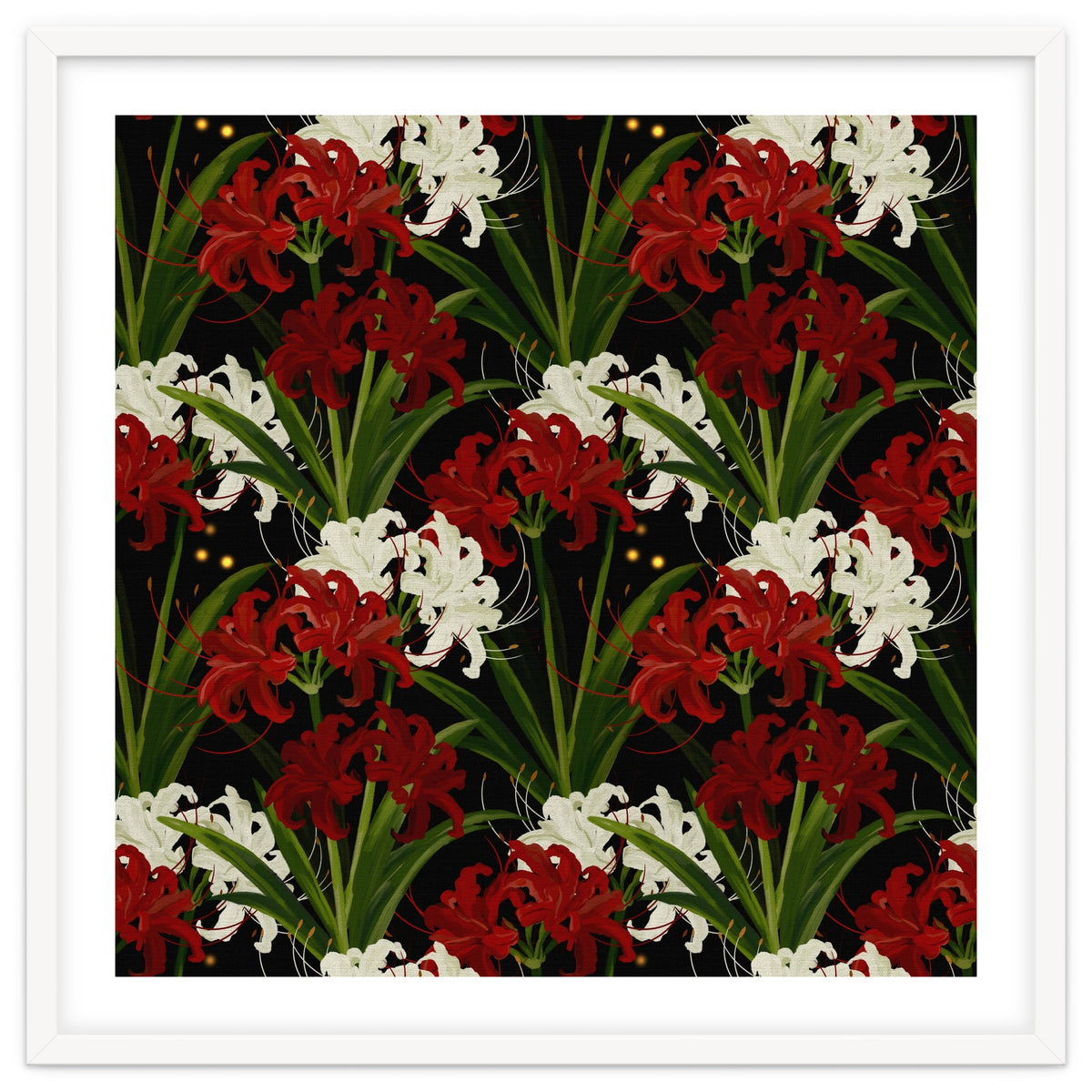 Red and White Spider Lily Flower Print Elegant Botanical Japanese Inspired Floral Artwork