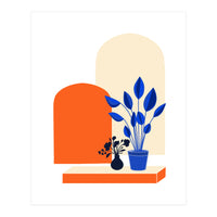 Bohemian Window Seat, Abstract Minimal Architecture, Eclectic Shapes Botanical House Plants (Print Only)