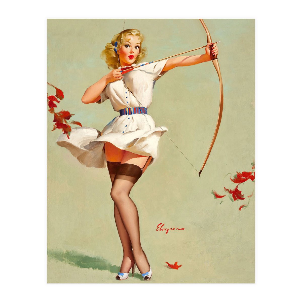 Pinup Sexy Girl Playing A Cupid (Print Only)
