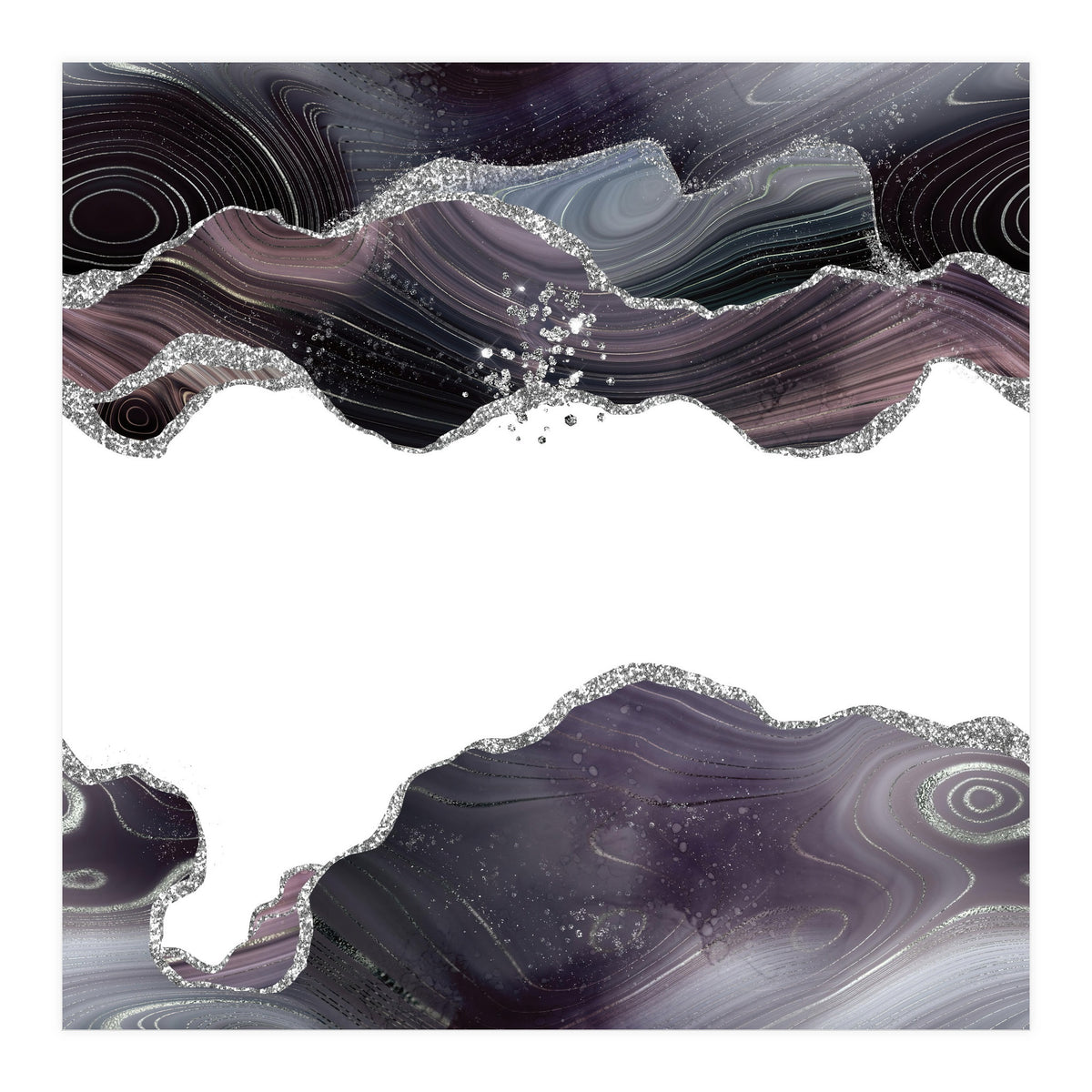 Black & Silver Glitter Agate Texture 07  (Print Only)