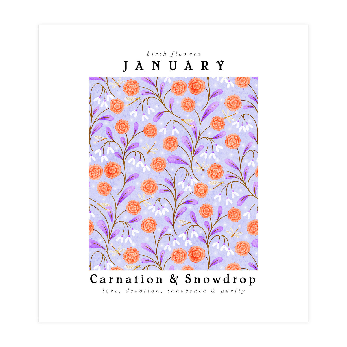 Carnation & Snowdrop January Birth Flower (Print Only)