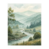 Serene River Valley in Soft Watercolor (Print Only)