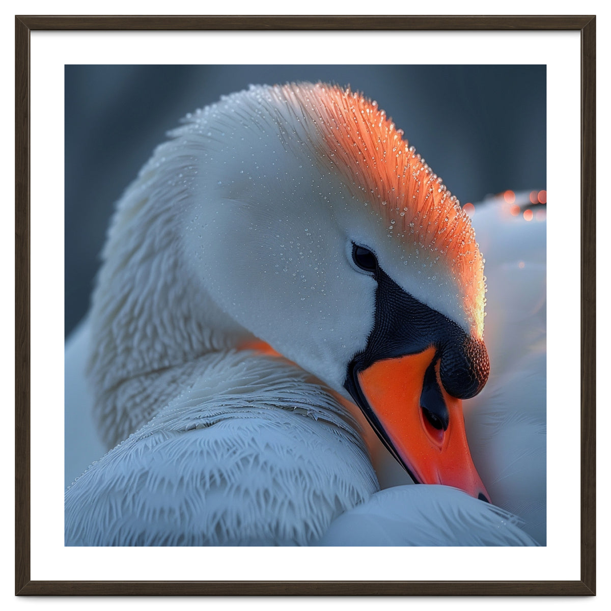 Close Up Of A White Swan With Water Droplets