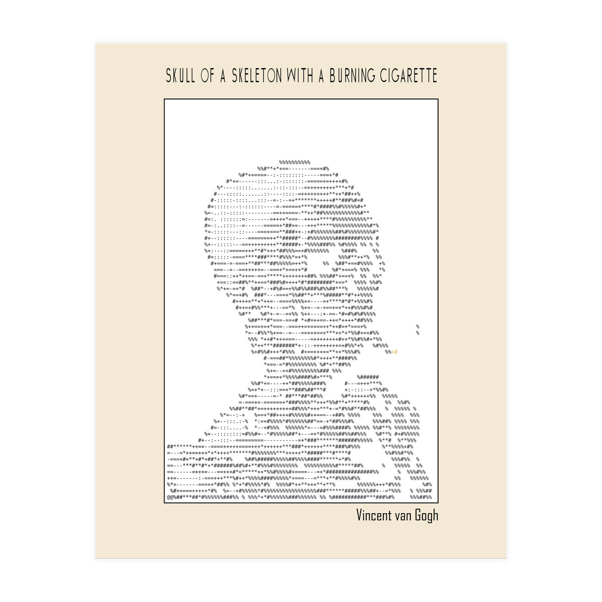 Skull Of A Skeleton With A Burning Cigarette Vincent Van Gogh Ascii Art (Print Only)