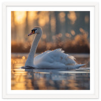 Majestic Swan Gliding On Water At Sunset