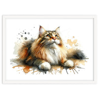 Majestic Cat With Watercolor Splashes
