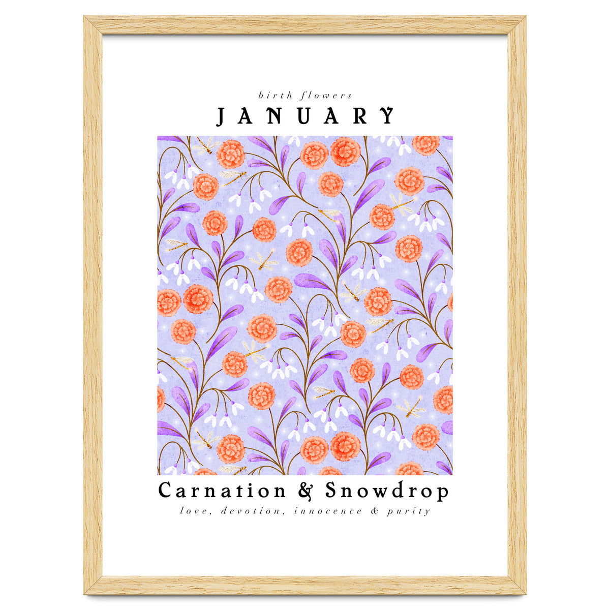 Carnations And Snowdrop January Birth Flower Floral Print