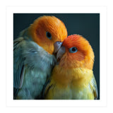 Lovebirds Couple Nuzzling With Orange And Yellow Feathers (Print Only) thumbnail