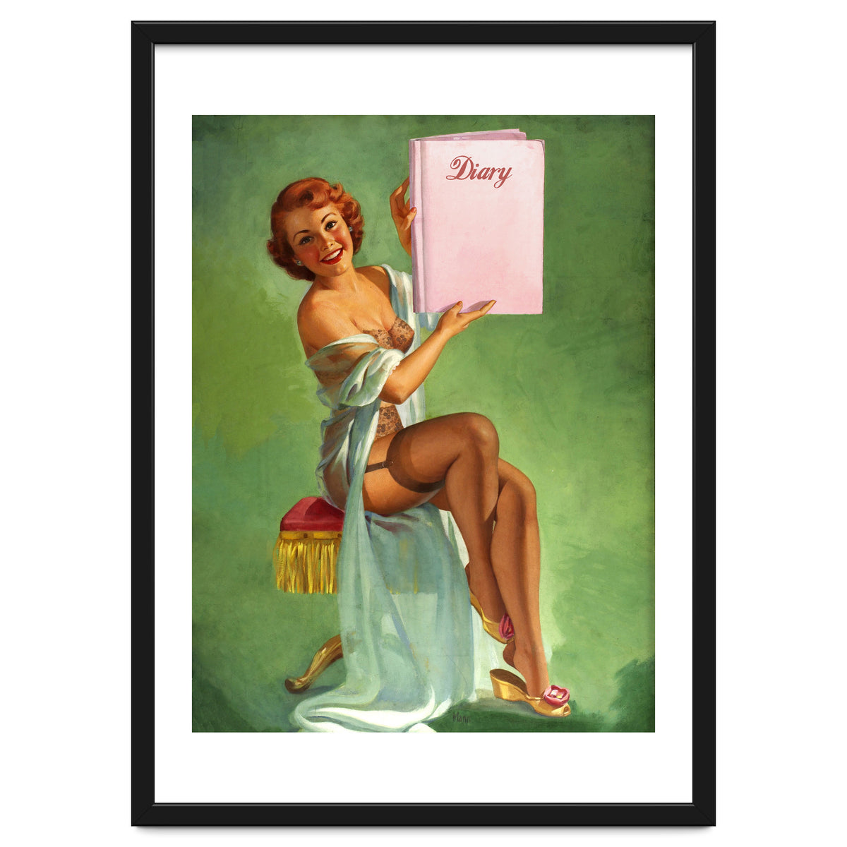 Pinup Girl Posing With Her Big Diary Book