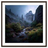 Majestic Misty Mountain Valley with Cascading Waterfall