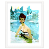 Pinup Girl In Cafe, Watercolor Painting thumbnail