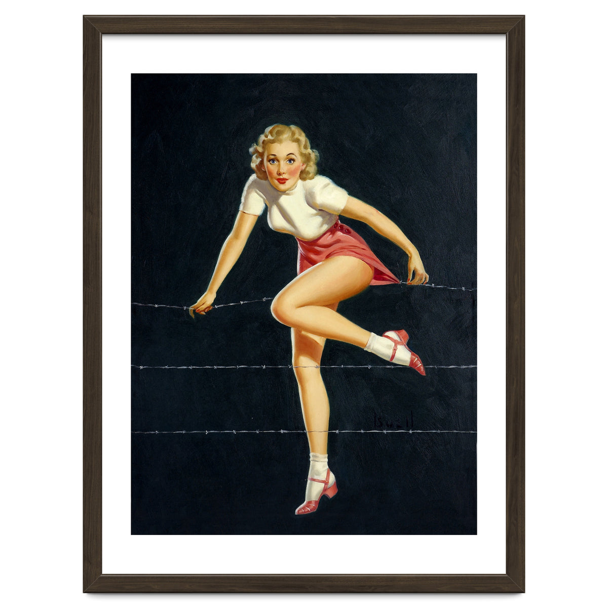 Pinup Girl Crossing The Barbed Wire