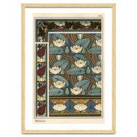 The water lily, Nelumbo lutea, in wallpaper and tile patterns. Lithograph by Verneuil.