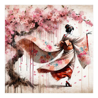 Geisha Under Cherry Blossoms In Motion (Print Only)