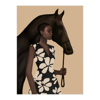Woman In Bold Print With Black Horse (Print Only)