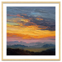 Vibrant Golden Hour Horizon Over Distant Mountain Ridges