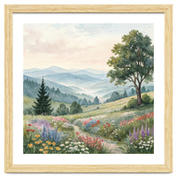 Serene Mountain Meadow Watercolor Landscape
