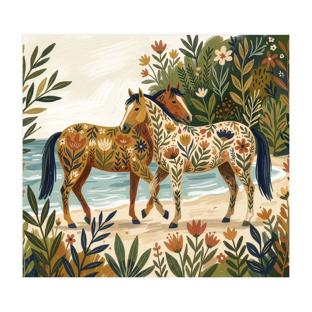 Horses In Blooming Paradise (Print Only)