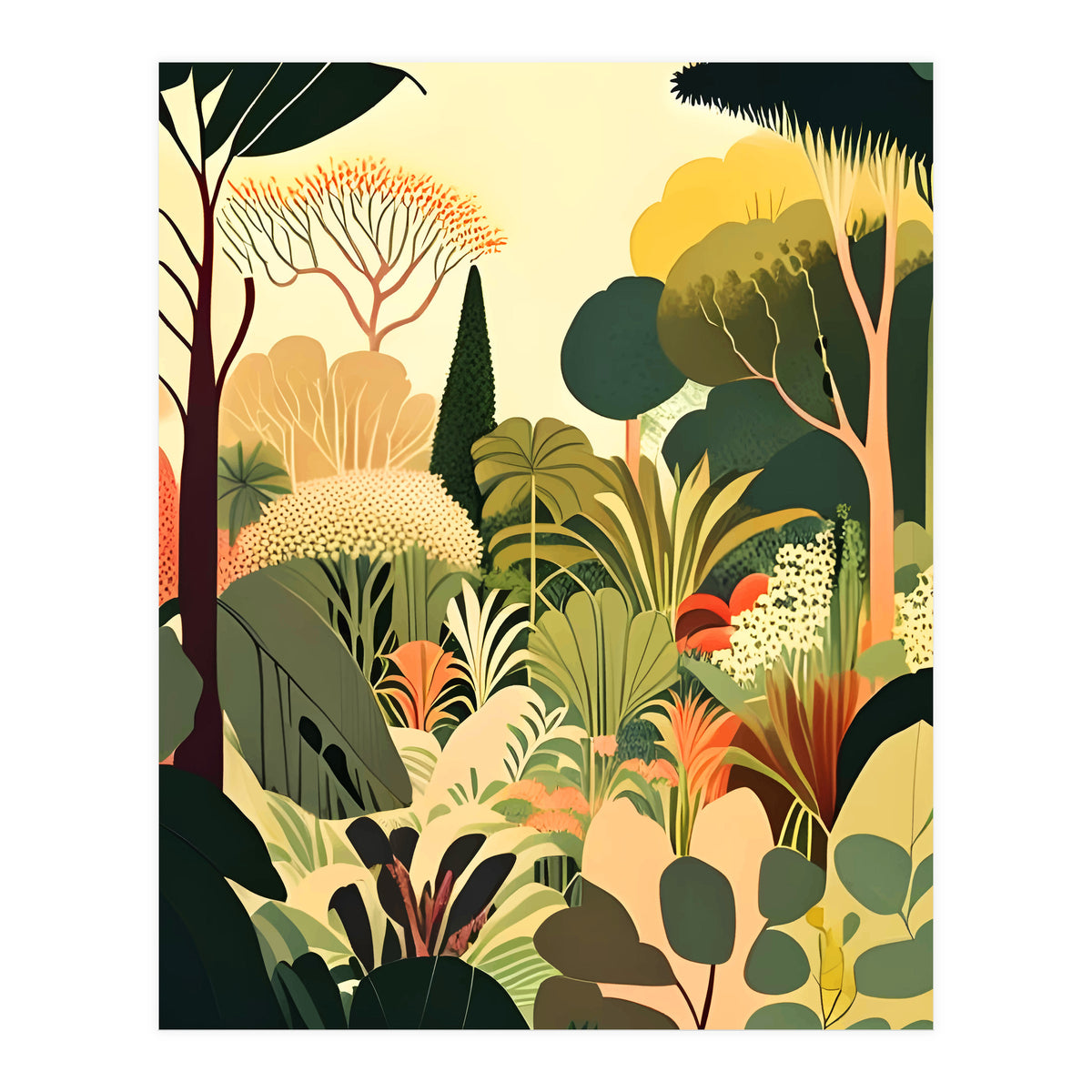 Pastel Garden, Botanical Nature Plants Jungle, Bohemian Eclectic Forest Illustration (Print Only)