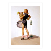 Pinup Sexy Girl Had Funny Accident On A Bus Stop (Print Only)