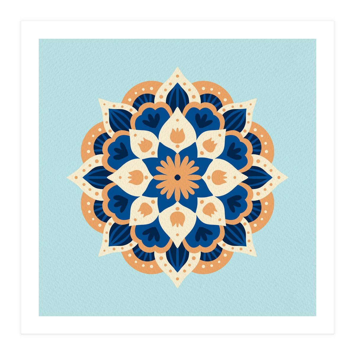 Mandala flower - orange and blue (Print Only)