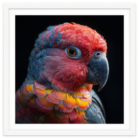 Close Up Parrot Face Red Blue Yellow Plumage