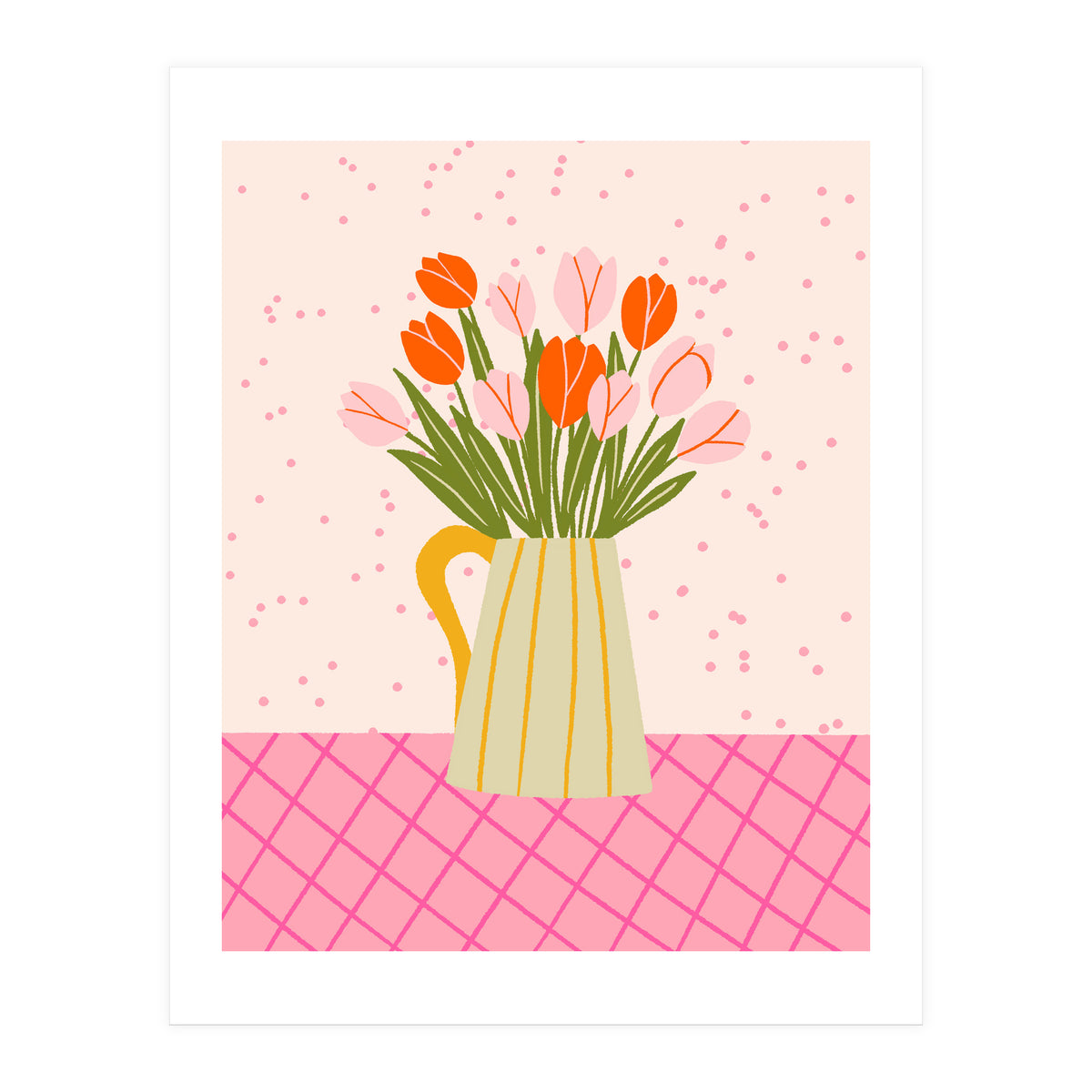 Tulips in a vase - pink and orange (Print Only)