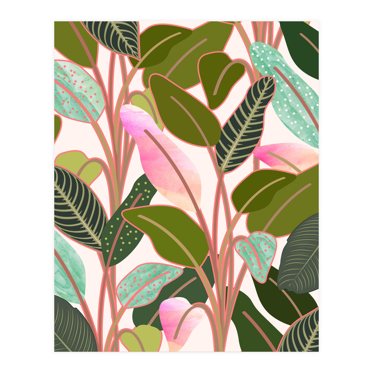 Color Paradise, Tropical Colorful Modern Bohemian Illustration, Eclectic Botanical Plant (Print Only)