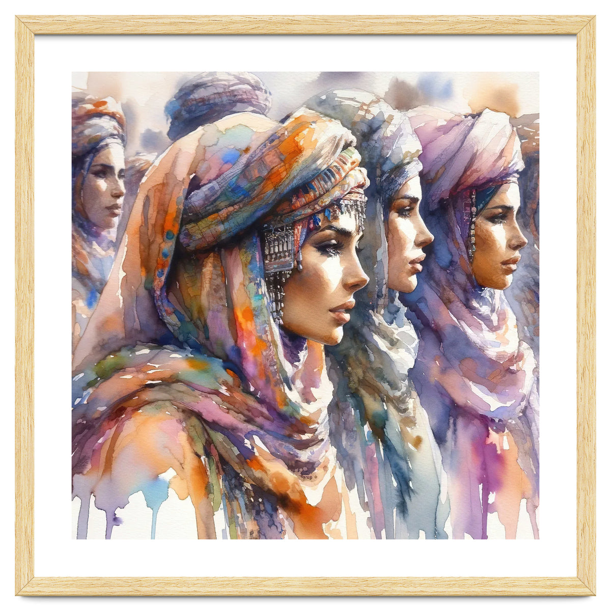 Tuareg Women Procession Watercolor