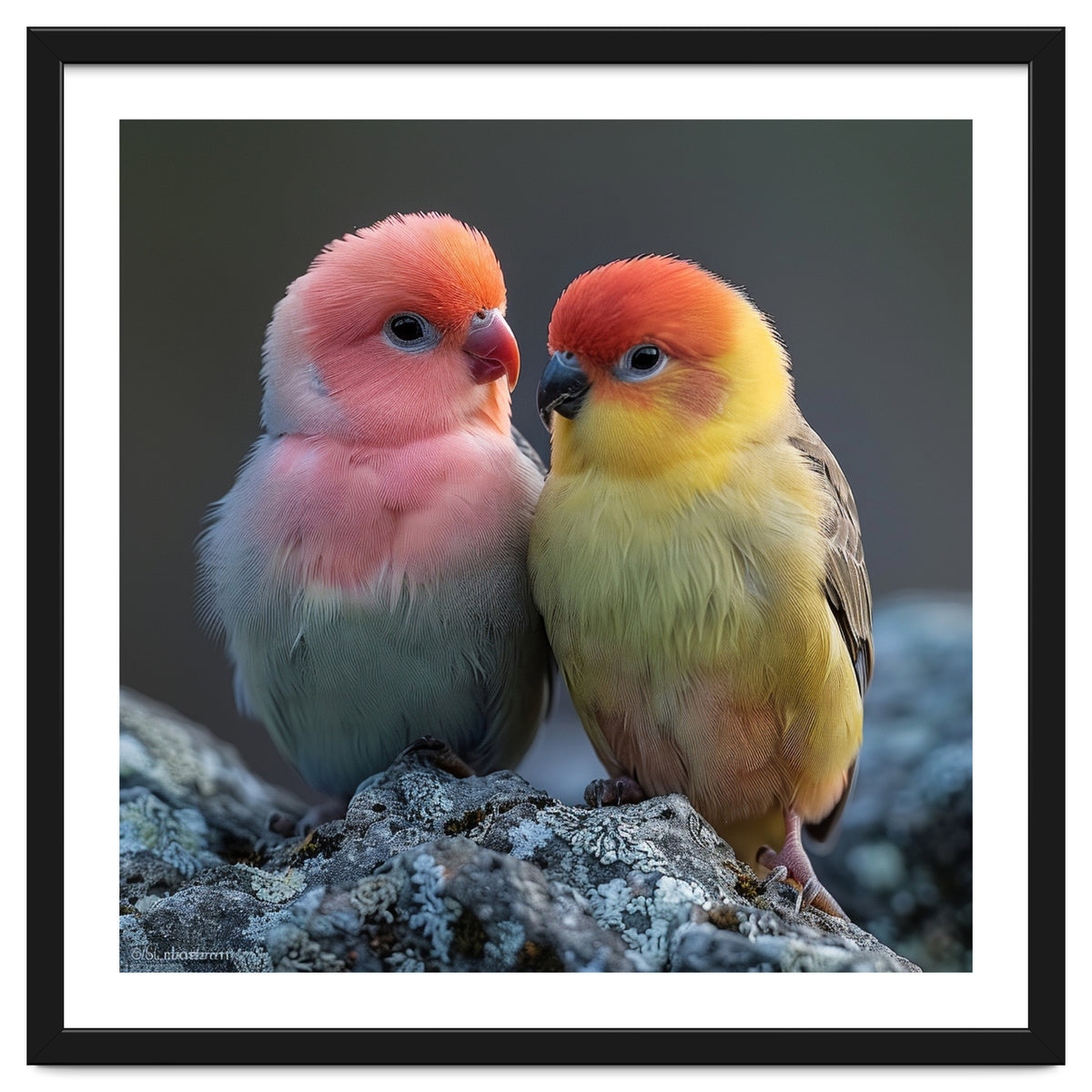 Pair Of Lovebirds Sitting On Rocks