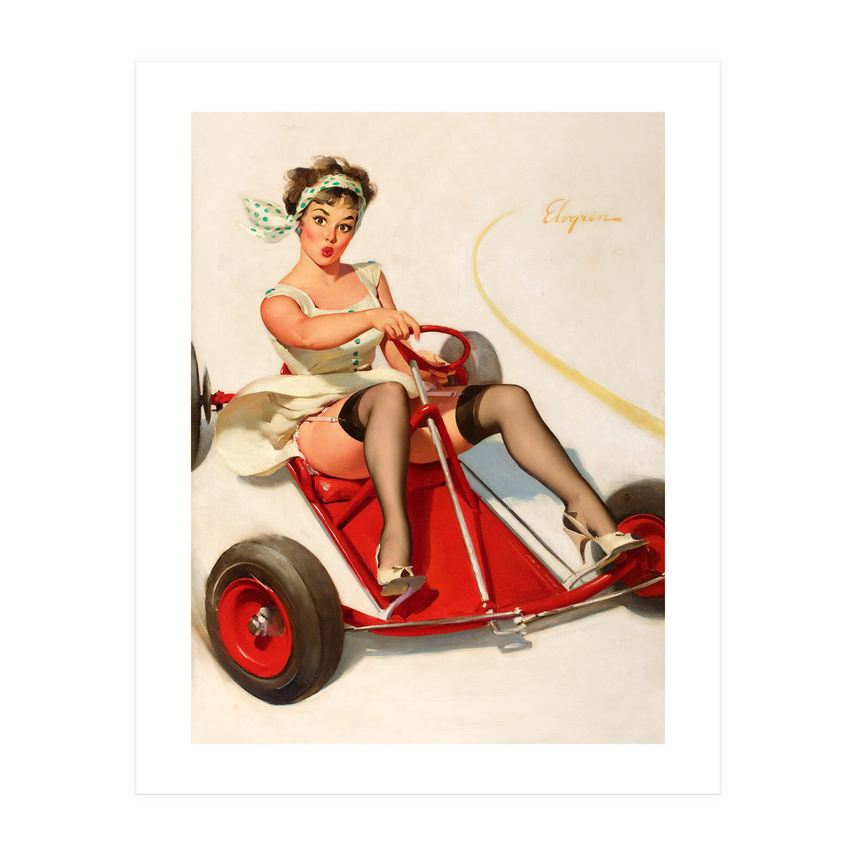 Pinup Sexy Girl On A Go Cart Car (Print Only)