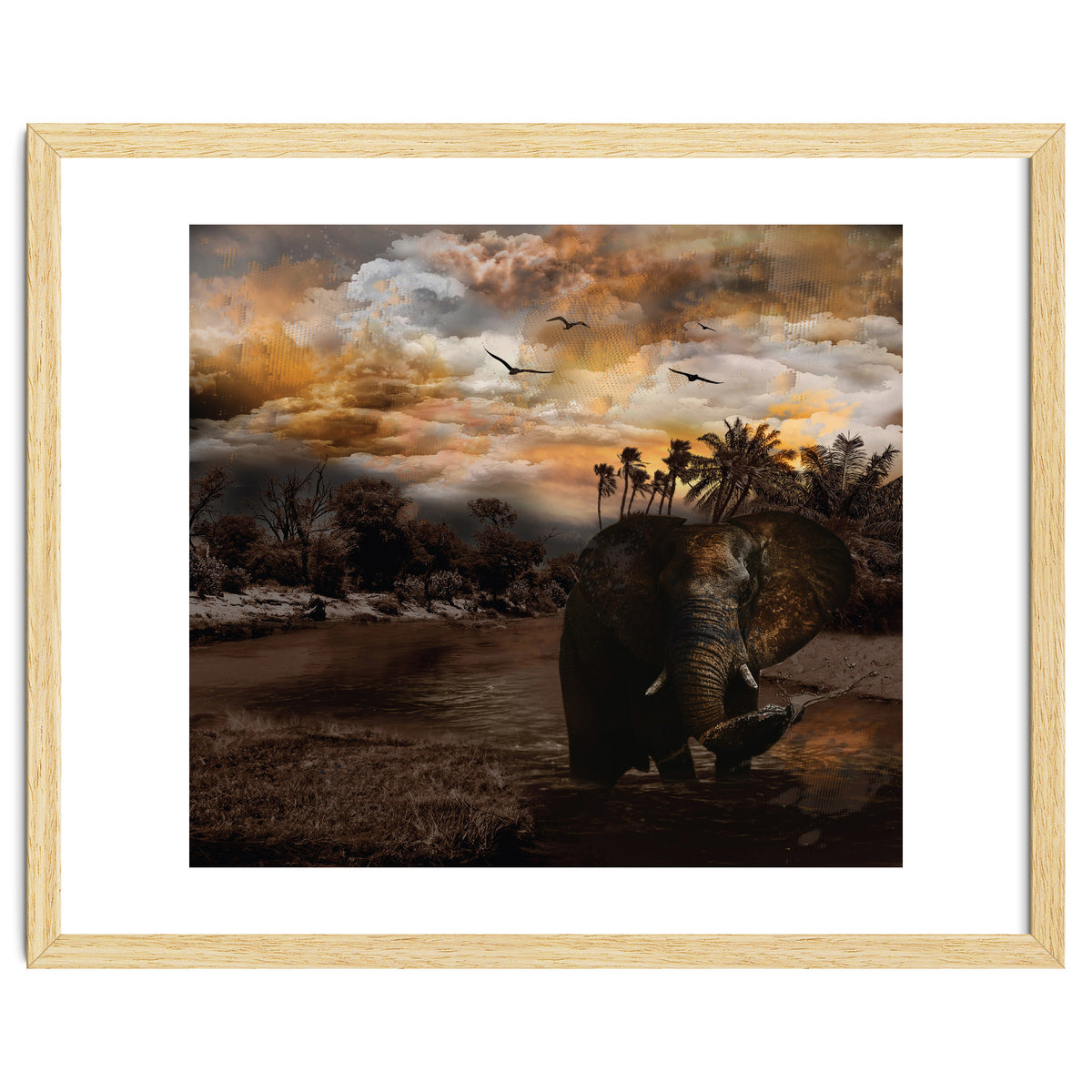 Elephant Scenic Golden Sunset African Wildlife Landscape