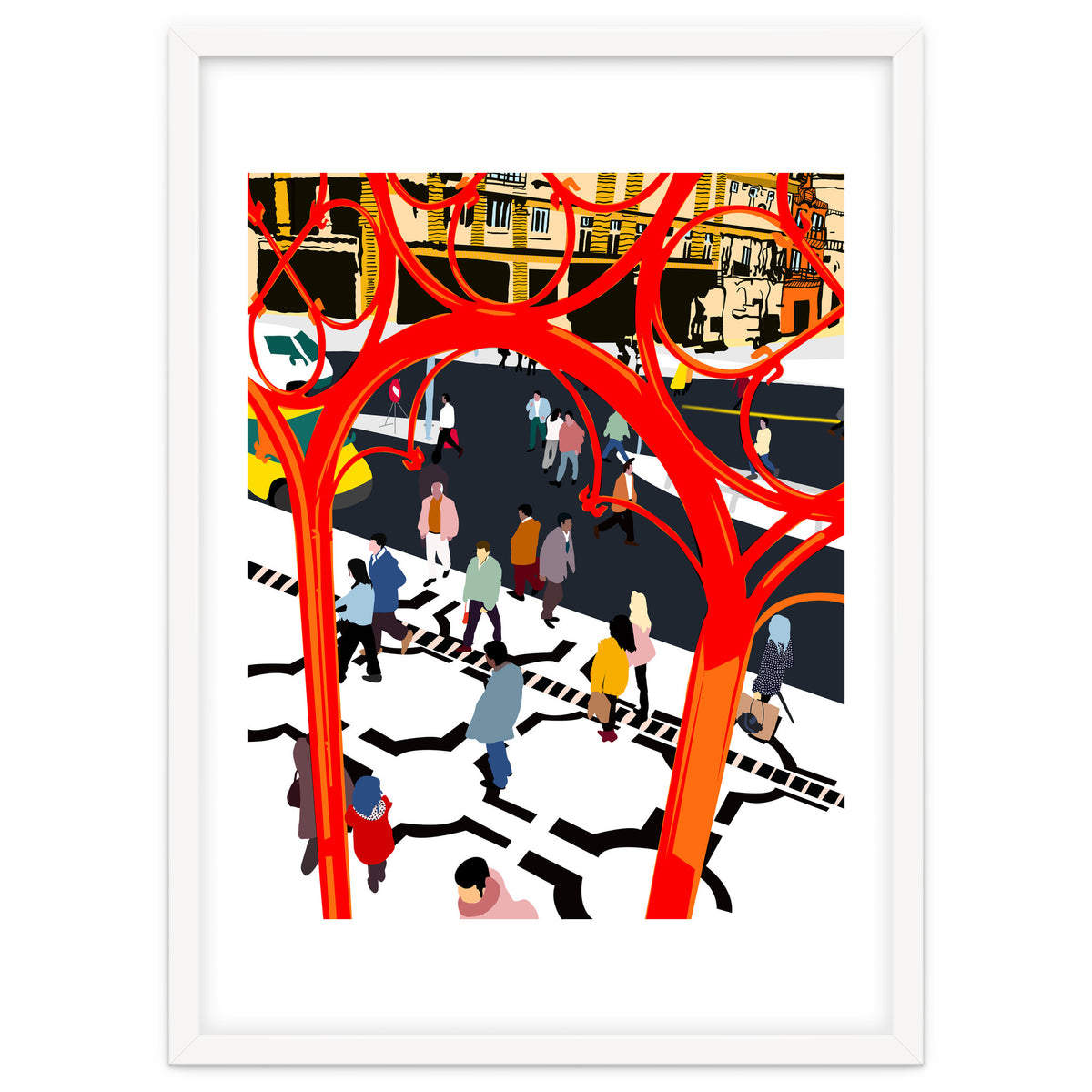 City Street, Eclectic Architecture Buildings Busy New York, People Work Office Daily Life Boho Contemporary Traffic Gifts