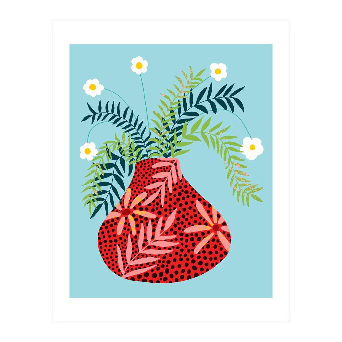 Sunny Side Up Flower Pot, Floral Odd Quirky Imperfect Whimsical Unique, Eclectic Bohemian Strange Polka Dots Maximalist (Print Only)