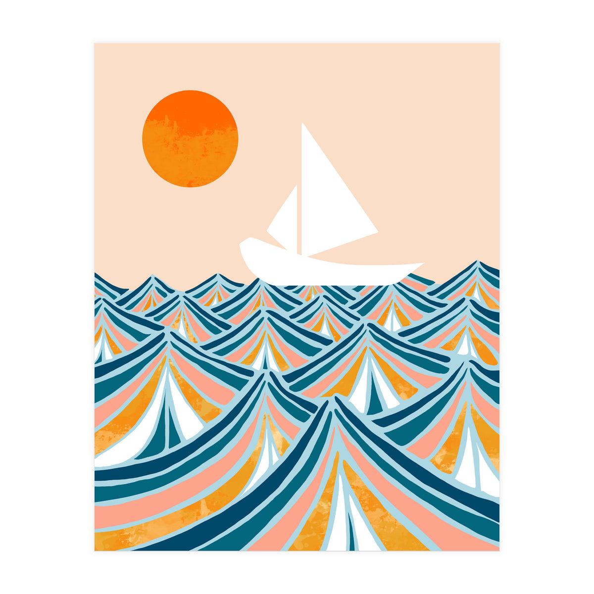 Set Sail, Ocean Boat Sailing Travel, Sea Cruise Summer Waves, Graphic Design Bohemian Modern Eclectic (Print Only)
