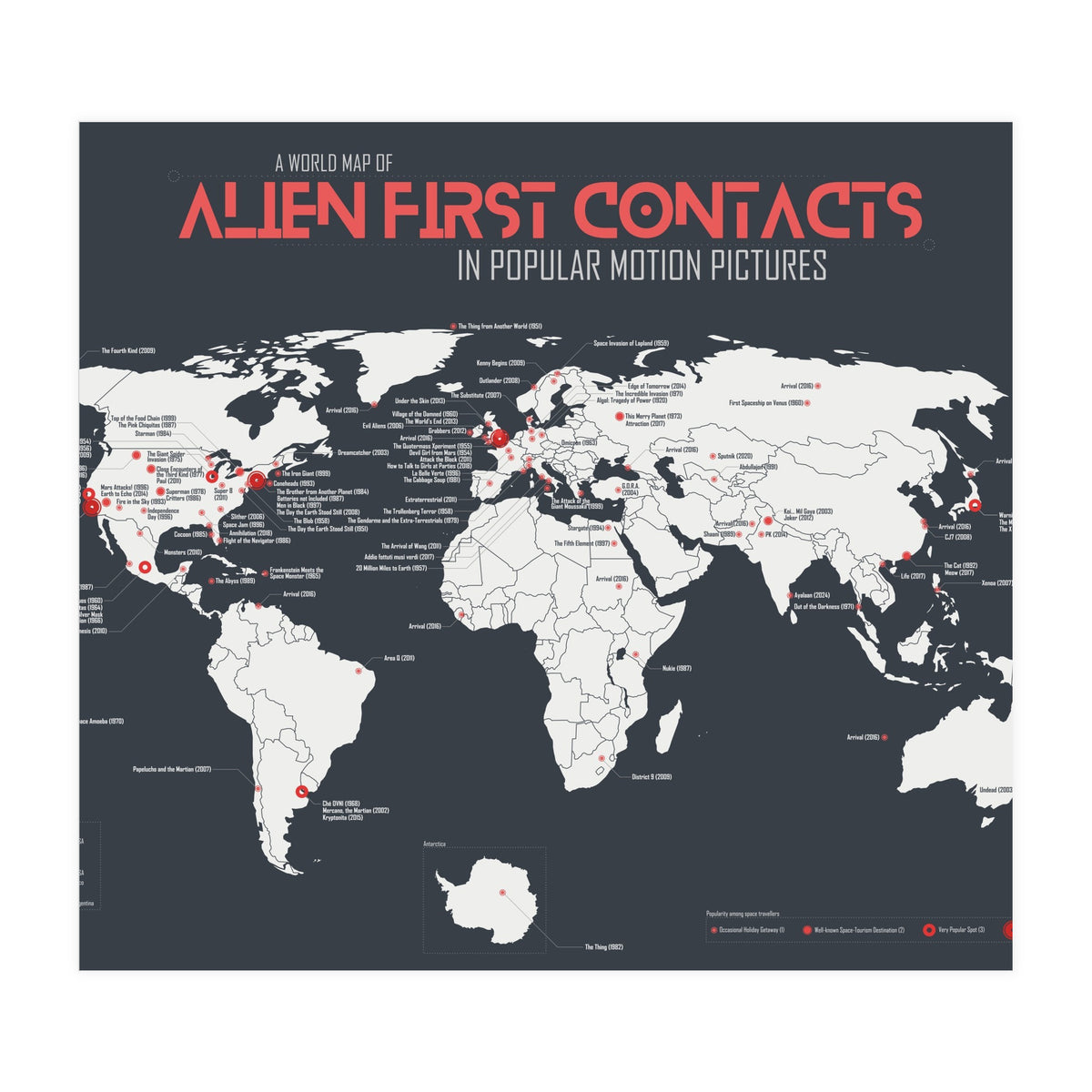World Map of Alien First Contacts in Movies (Print Only)