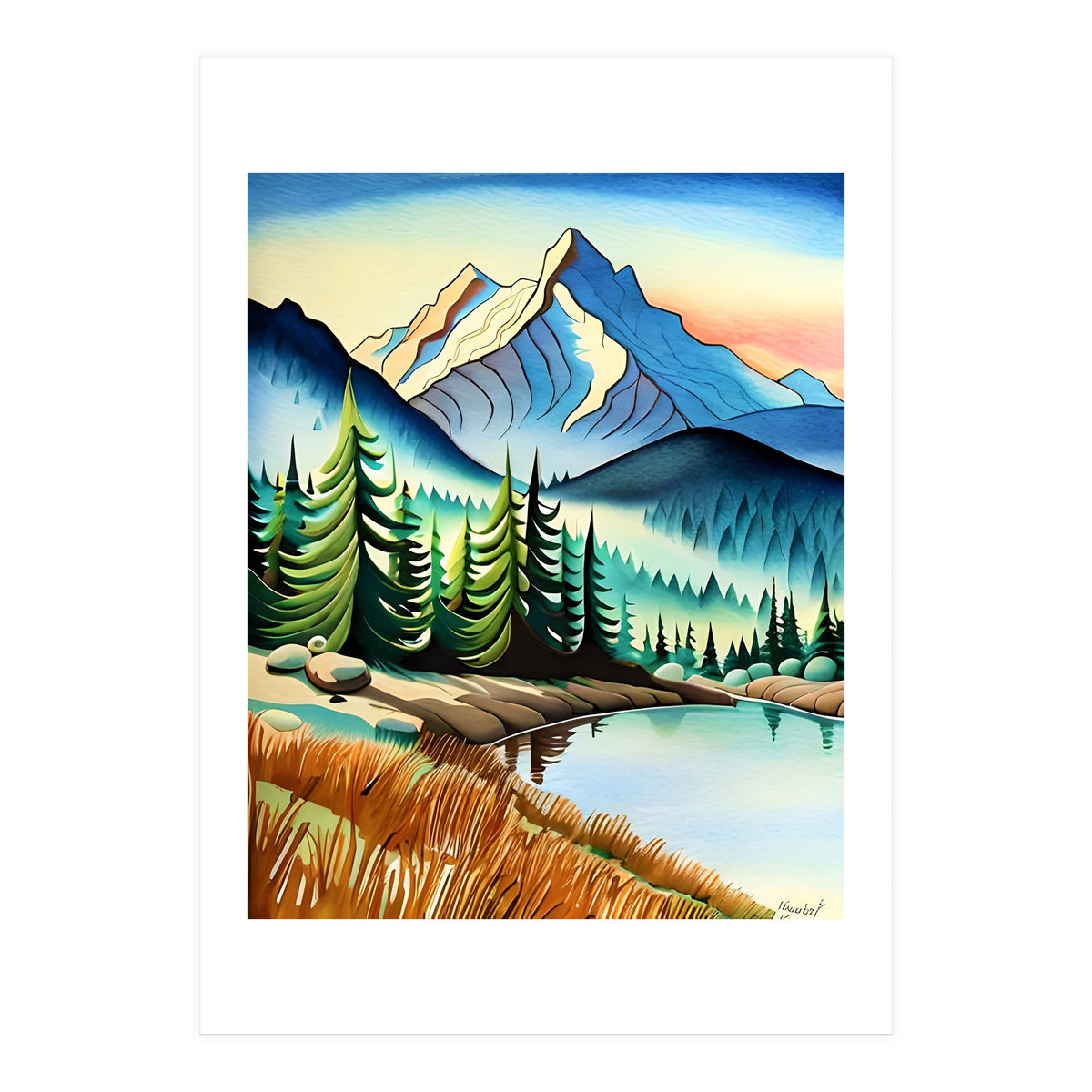 Misty Peaks and Reflective Waters (Print Only)