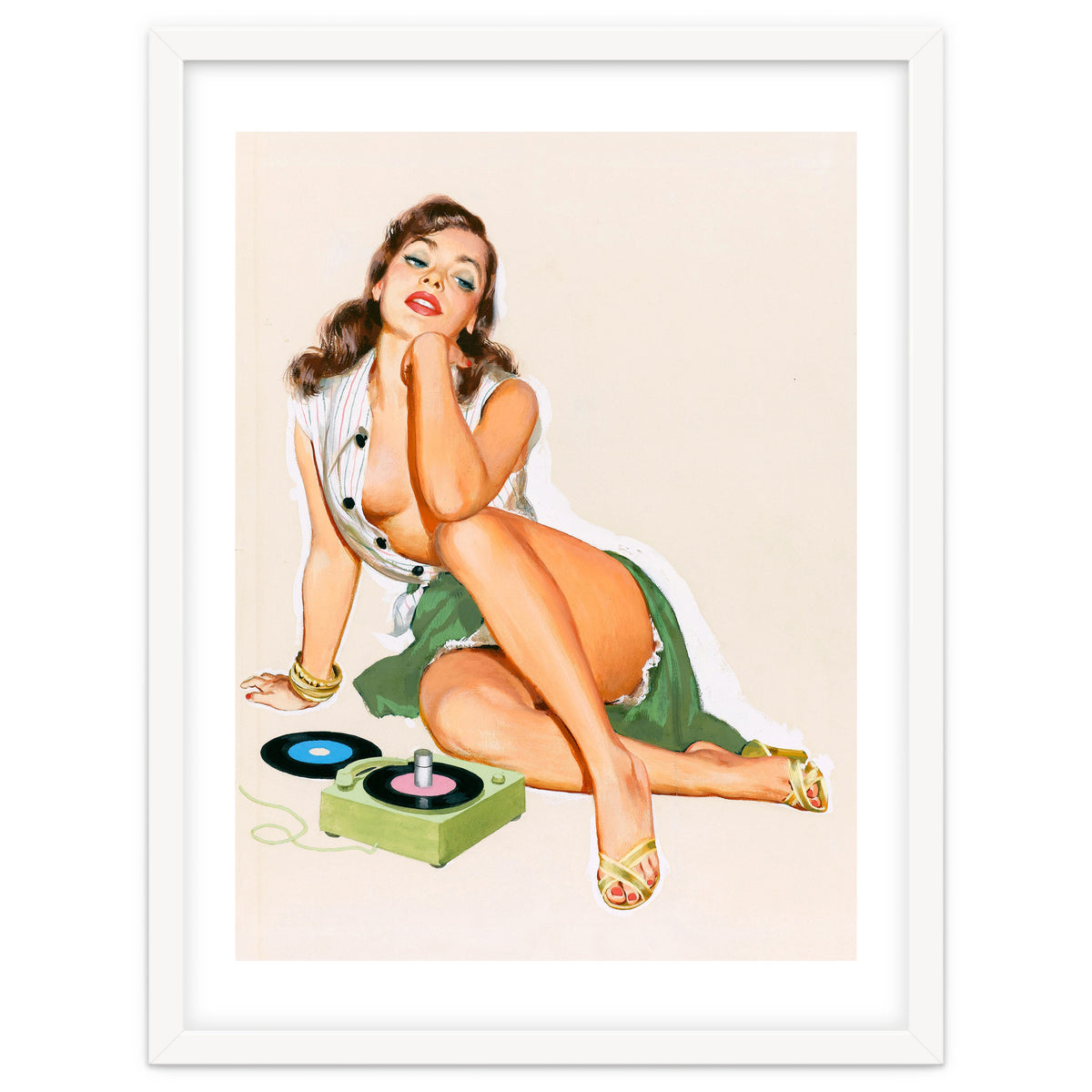 Sexy Pinup Woman Posing With Record Player