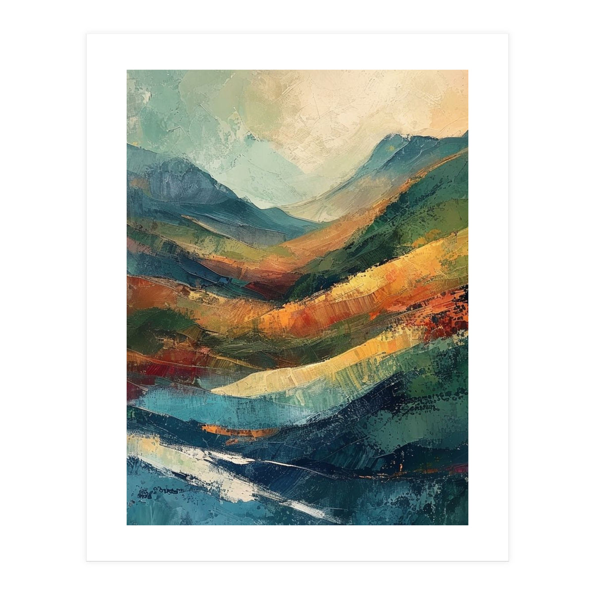 Textured Impasto Mountain Valley Landscape (Print Only)
