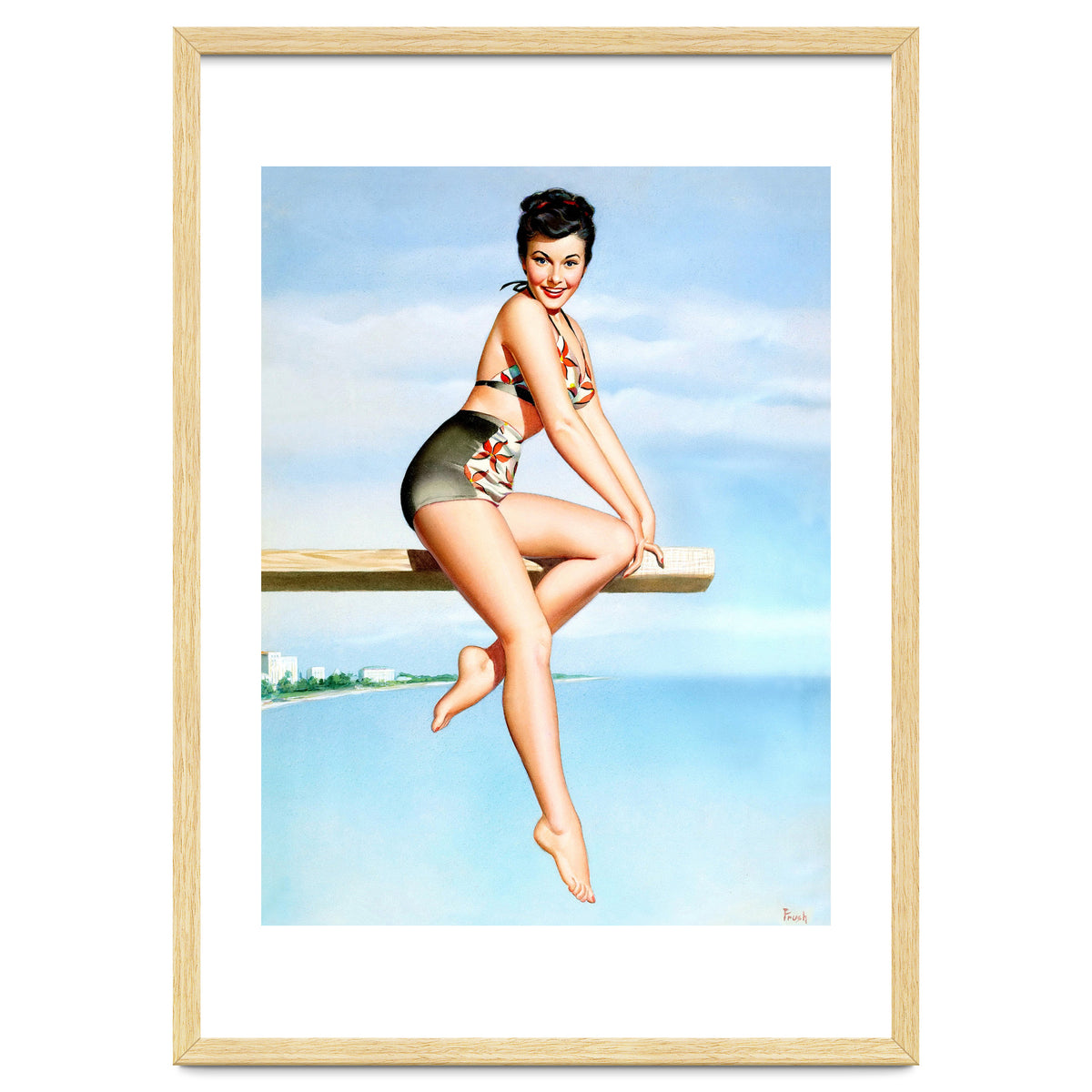 Smiling Sexy Pinup Girl Posing On A Board