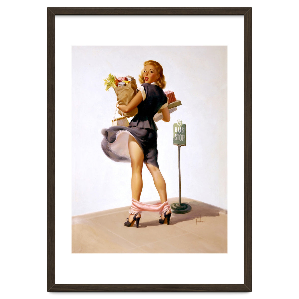 Pinup Sexy Girl Had Funny Accident On A Bus Stop