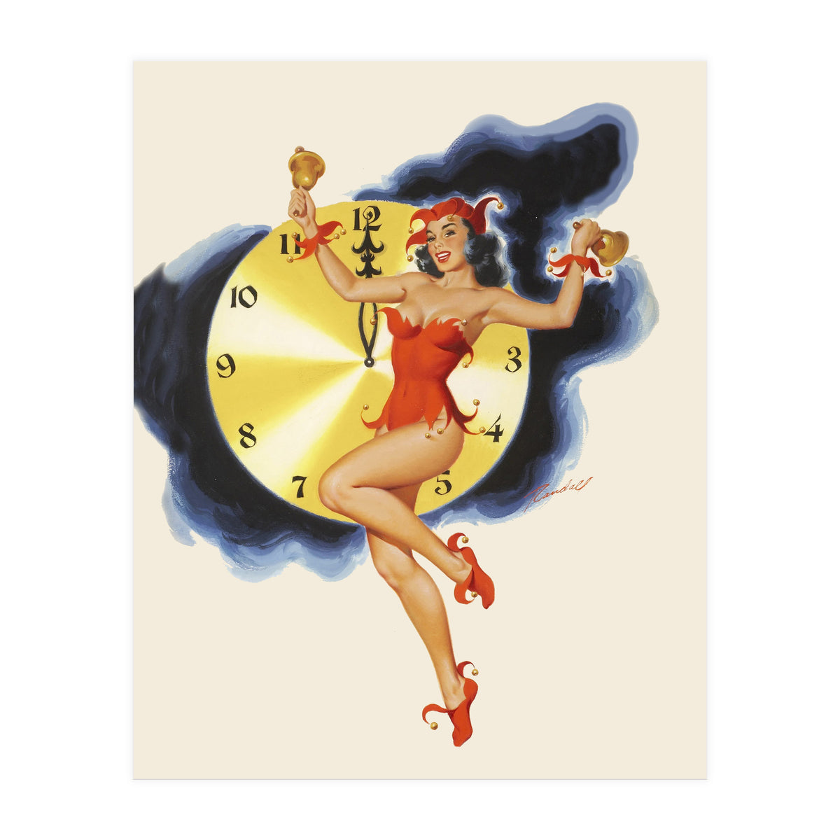 Pinup Girl Celebrating New Year (Print Only)