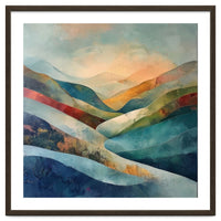 Abstract Mountain Landscape Painting with Textured Rolling Hills