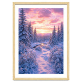 Winter Sunset Glow: Serene Snowy Forest and Frozen Creek thumbnail