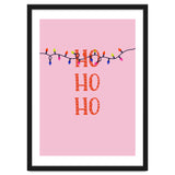 HO HO HO Christmas Lights Art, Pink Holiday Illustration, Modern Festive Quote thumbnail