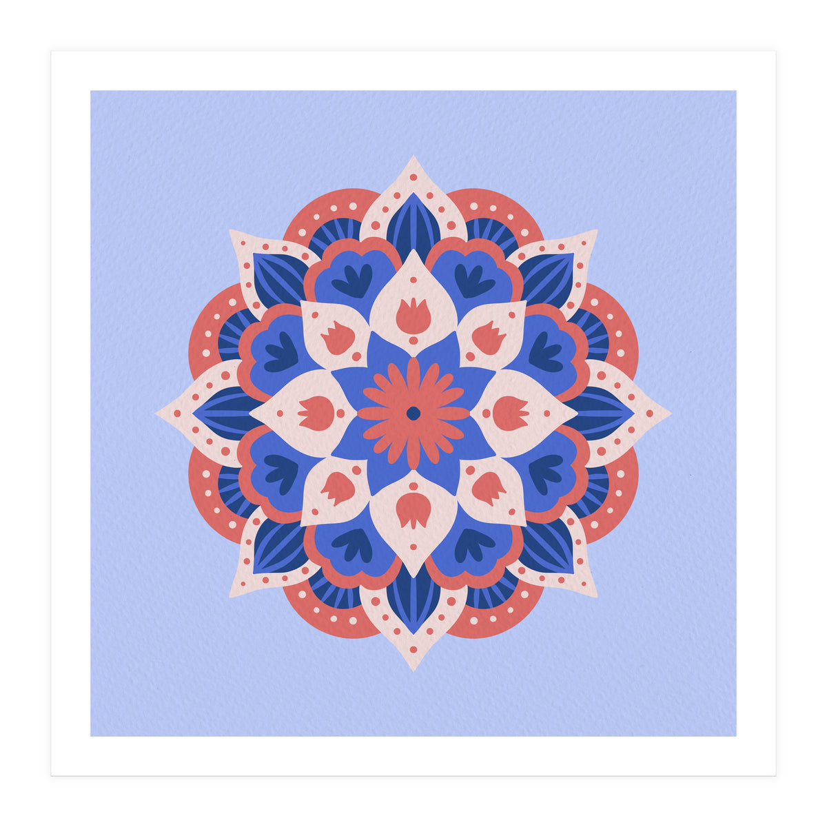 Mandala flower - blue and coral (Print Only)