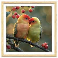 Two Lovebirds Sitting On A Branch