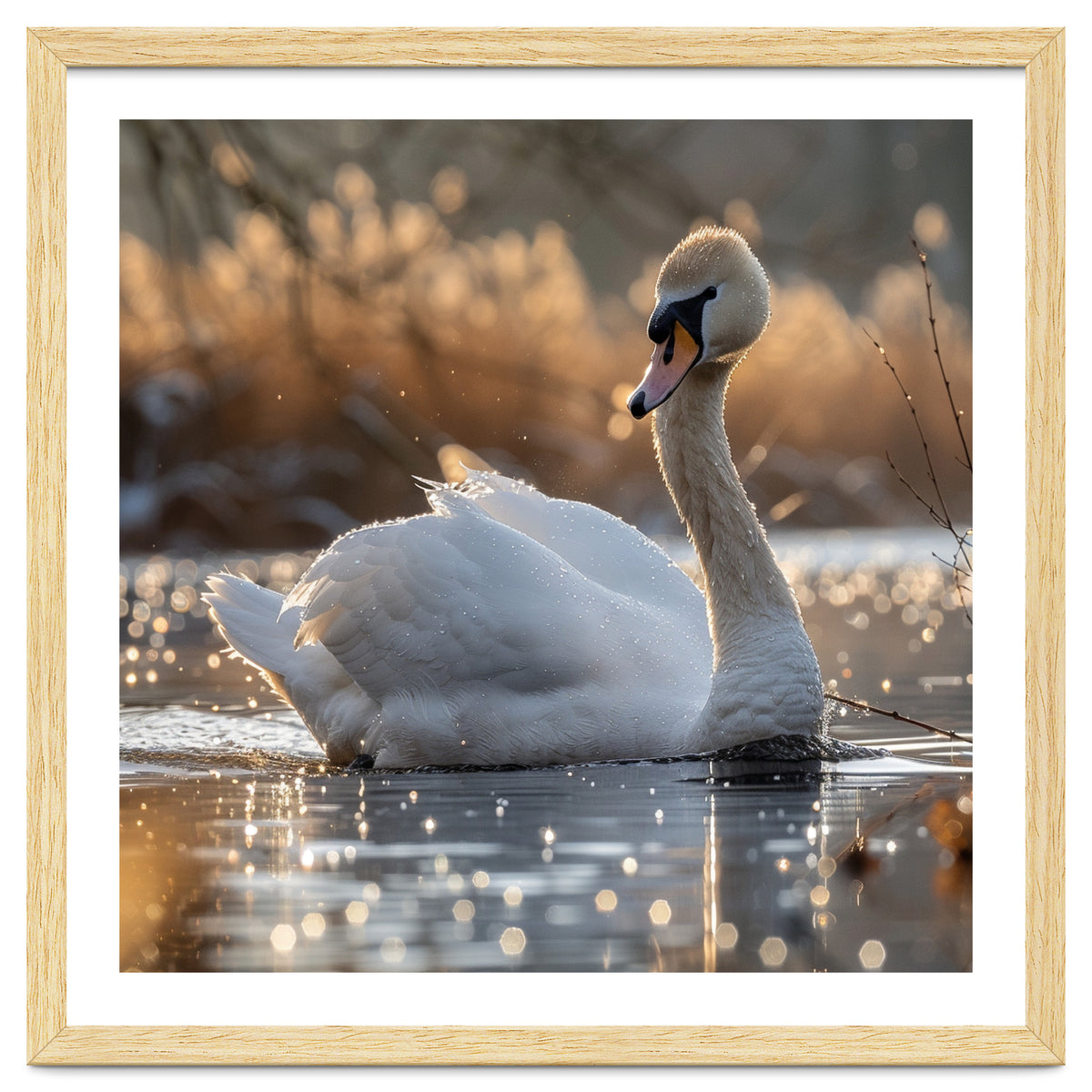Majestic Swan On Calm Water During Sunset Nature Scene
