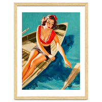 Pinup Sexy Girl In A Boat And A Lost Paddle